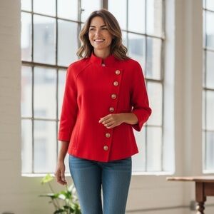 PER SE ORANGE BUTTON DOWN BELL SLEEVE LINED OFFICE WORK BLAZER JACKET SIZE 8